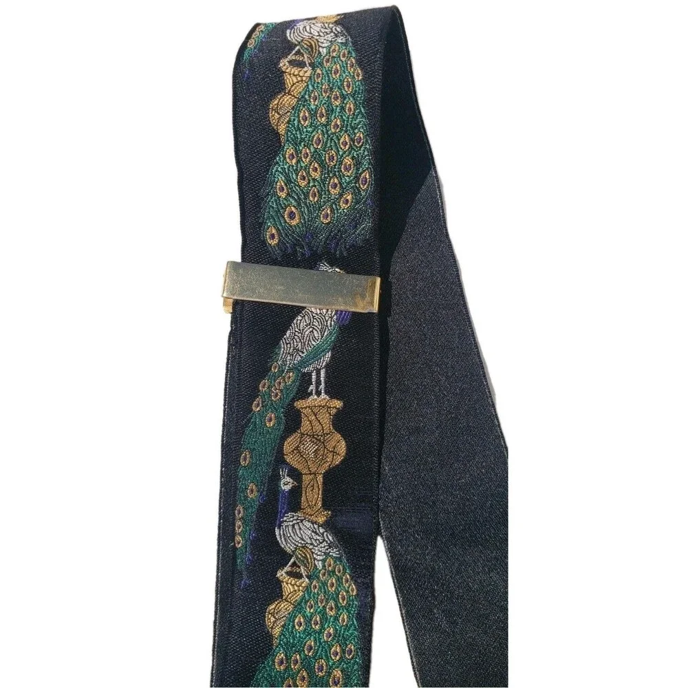 Trafalgar VG authentic black peacock urn feathers silk leather braces suspenders - Picture 12 of 16